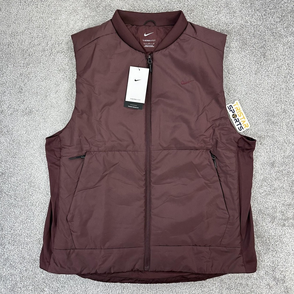 Nike Therma-FIT Vest Mens Large Burgundy Packable Synthetic Fill Training Swoosh